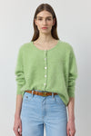 Brushed Cashmere Crew Cardigan - Green Melange