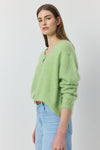 Brushed Cashmere Crew Cardigan - Green Melange