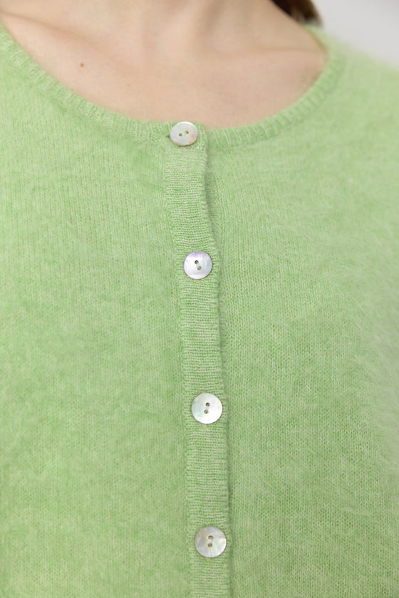 Brushed Cashmere Crew Cardigan - Green Melange