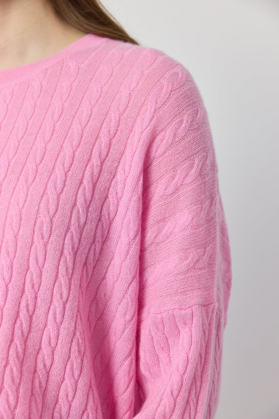 Relaxed Cashmere Cable Crew - Pink Conch