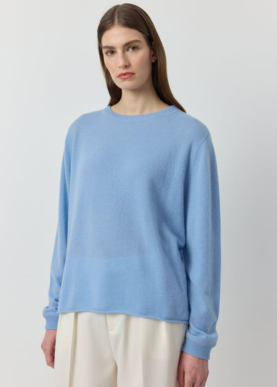 Cashmere Featherweight Oversize Crew - Malibu Blue