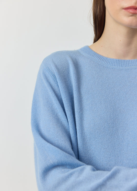 Cashmere Featherweight Oversize Crew - Malibu Blue