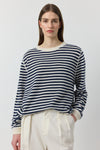 Cashmere Featherweight Oversize Stripe Crew - Navy/Cream