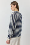 Cashmere Featherweight Oversize Stripe Crew - Navy/Cream