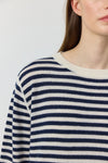 Cashmere Featherweight Oversize Stripe Crew - Navy/Cream