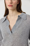 Featherweight Cashmere Polo - Dark Grey Melange