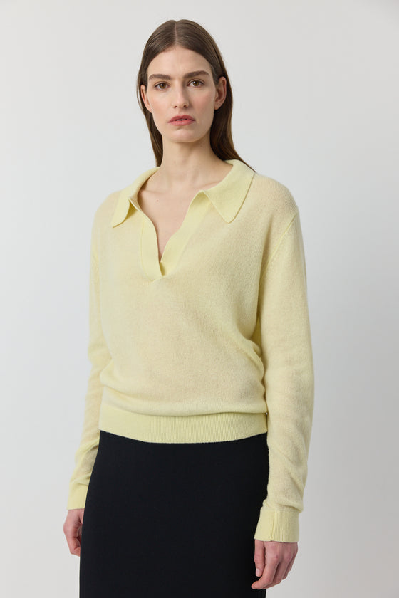 Featherweight Cashmere Polo - Lemon