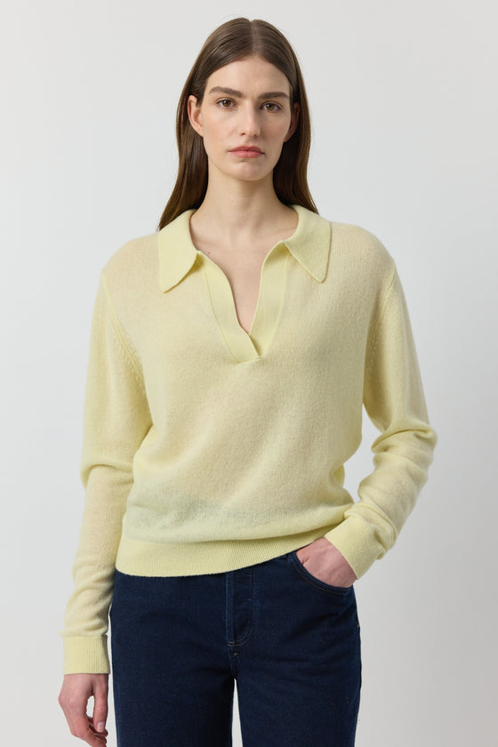 Featherweight Cashmere Polo - Lemon