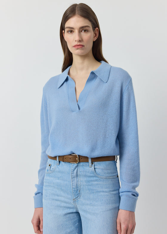 Featherweight Cashmere Polo - Malibu Blue