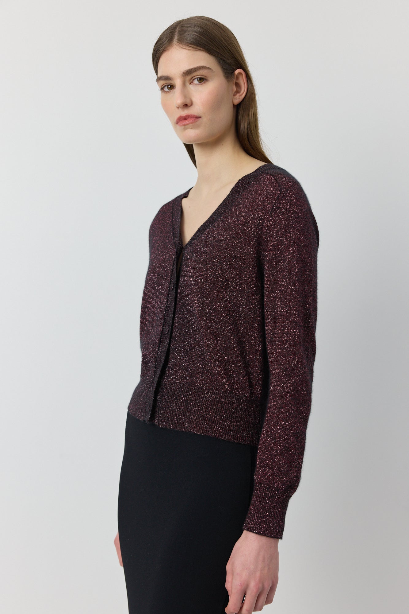 Cashmere Lurex Cardigan - Black/Crimson