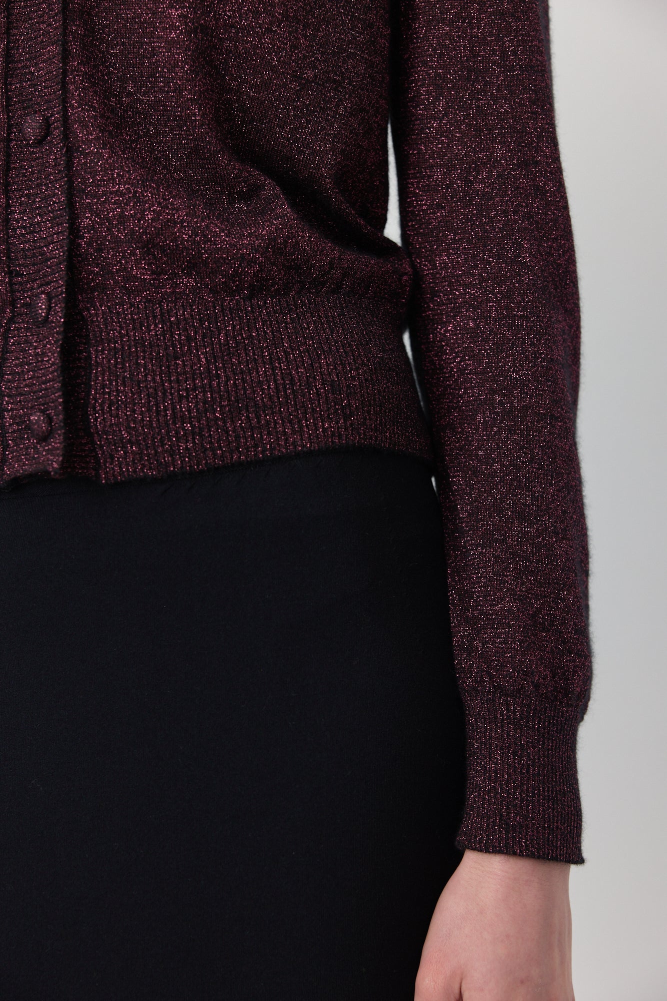 Cashmere Lurex Cardigan - Black/Crimson