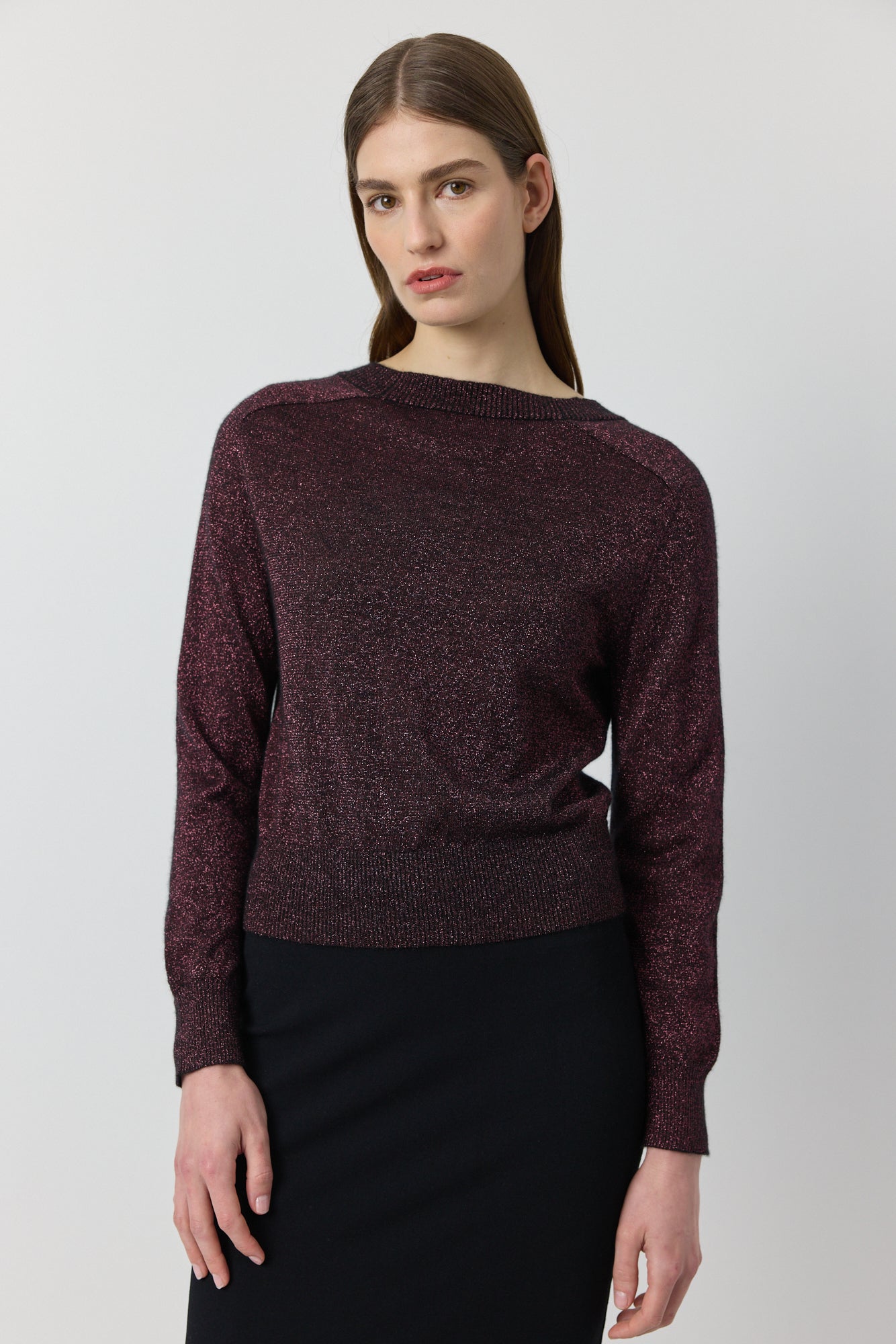 Cashmere Lurex Cardigan - Black/Crimson