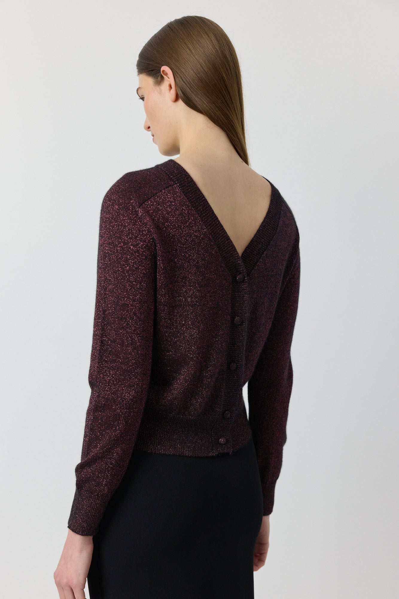 Cashmere Lurex Cardigan - Black/Crimson