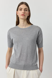  Cashmere Lurex Crew Tee - Grey Melange/Silver Lurex