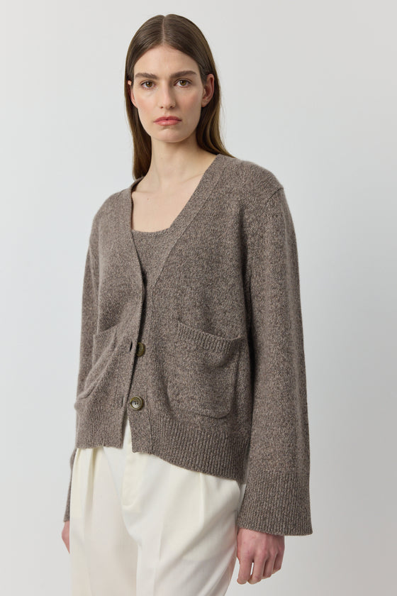 Luxe Cashmere Cardigan with Pockets - Cacao Melange