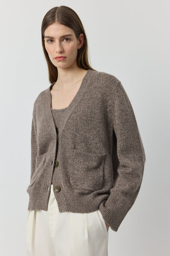 Luxe Cashmere Cardigan with Pockets - Cacao Melange