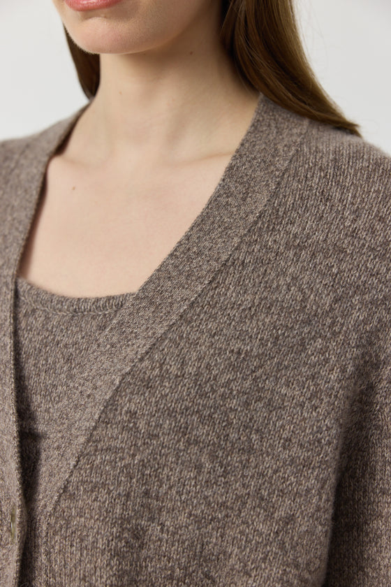 Luxe Cashmere Cardigan with Pockets - Cacao Melange