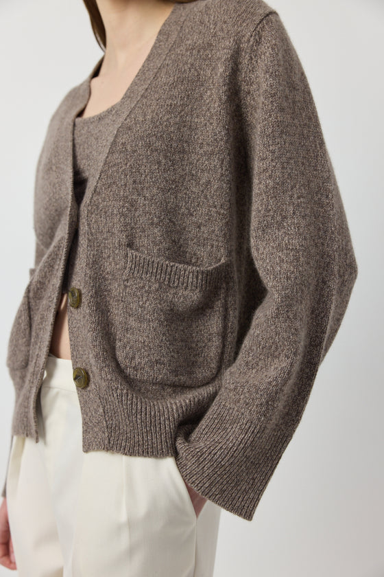 Luxe Cashmere Cardigan with Pockets - Cacao Melange