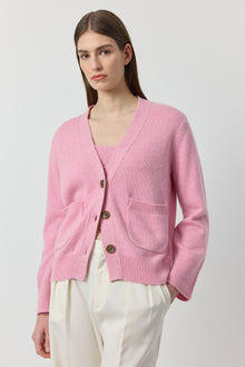  Luxe Cashmere Cardigan with Pockets - Pink Melange