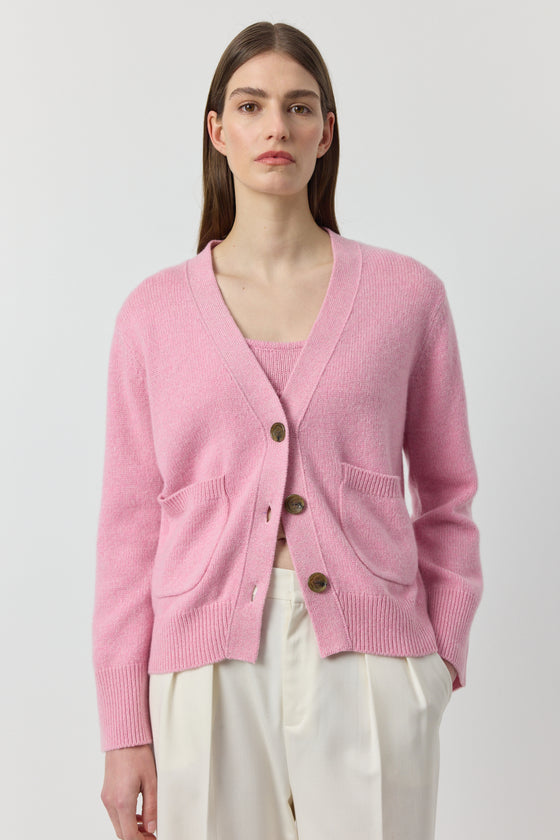 Luxe Cashmere Cardigan with Pockets - Pink Melange