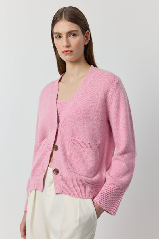 Luxe Cashmere Cardigan with Pockets - Pink Melange