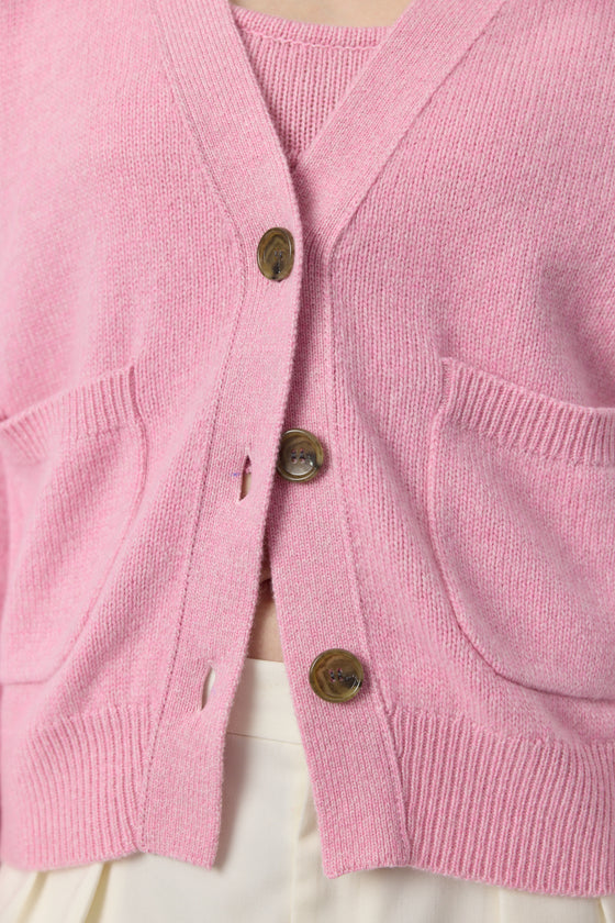 Luxe Cashmere Cardigan with Pockets - Pink Melange