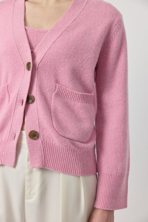 Luxe Cashmere Cardigan with Pockets - Pink Melange