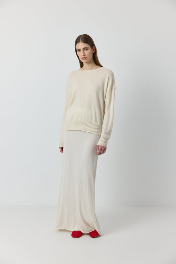 Cashmere Silk Aline Skirt - Cream