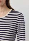 Silk Cashmere Long Sleeve Stripe Tee - Navy/White