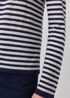 Silk Cashmere Long Sleeve Stripe Tee - Navy/White