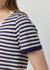 Silk Cashmere Short Sleeve Stripe Tee - Navy/White