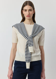  Cashmere Stripe Sweater Scarf - Navy/Cream