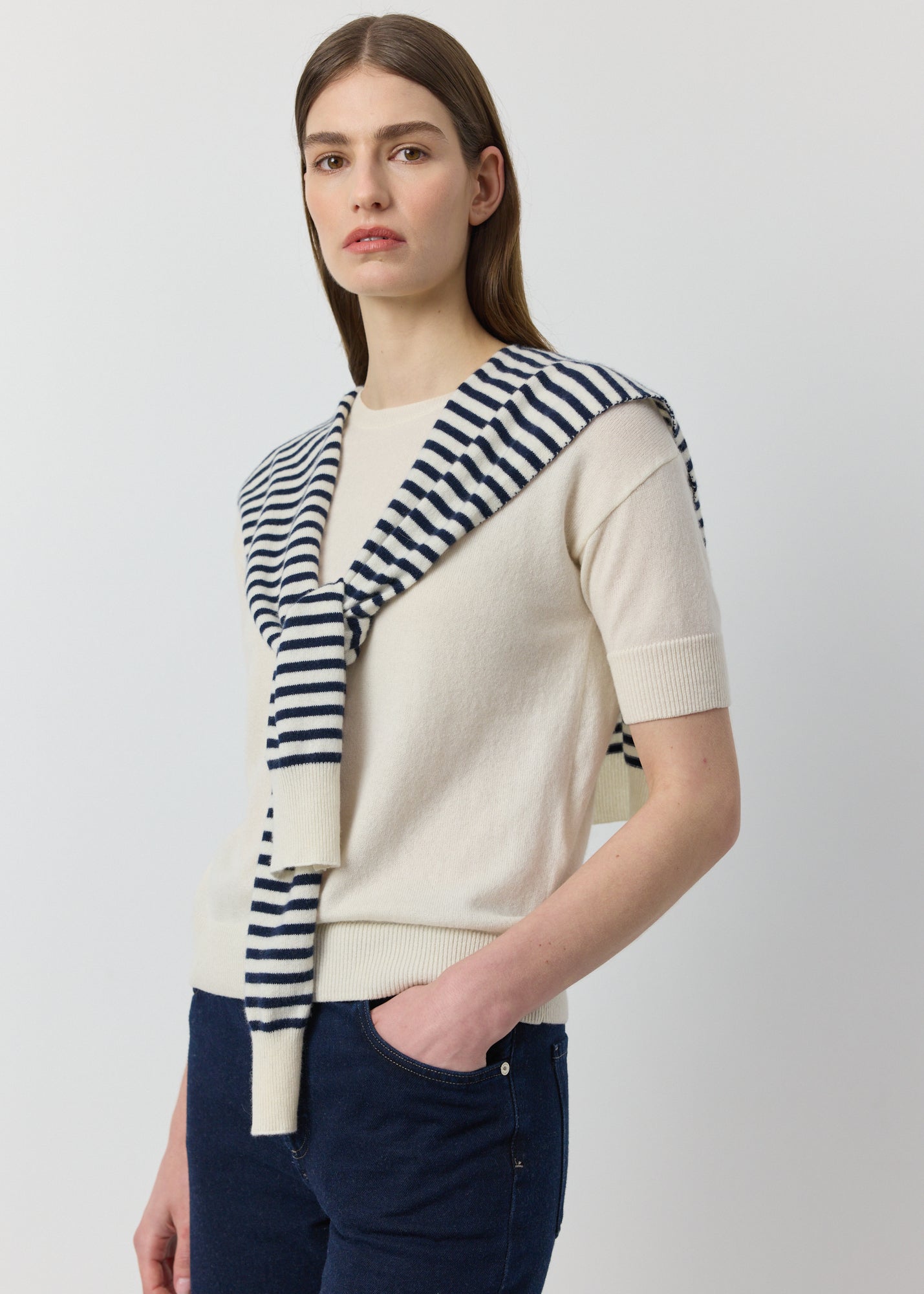 Cashmere Stripe Sweater Scarf - Navy/Cream