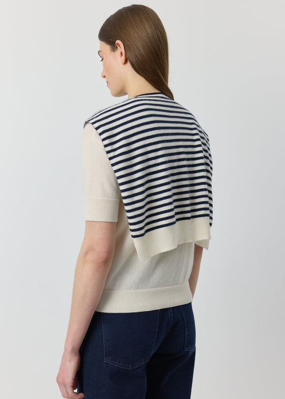 Cashmere Stripe Sweater Scarf - Navy/Cream