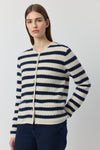 Cashmere Striped Waffle Longline Jacket - Navy/Cream