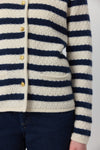 Cashmere Striped Waffle Longline Jacket - Navy/Cream