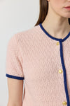 Cashmere Short Sleeve Waffle Jacket - Pink/Blue