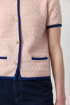 Cashmere Short Sleeve Waffle Jacket - Pink/Blue