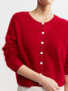 Brushed Cashmere Crew Cardigan - Red