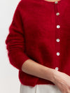 Brushed Cashmere Crew Cardigan - Red