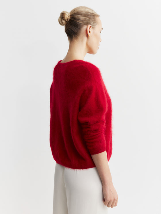 Brushed Cashmere Crew Cardigan - Red