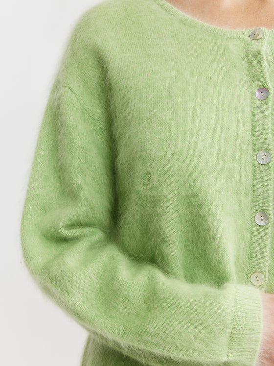 Brushed Cashmere Crew Cardigan - Green Melange