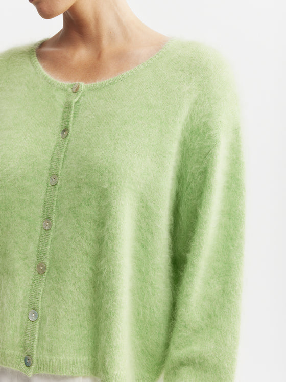 Brushed Cashmere Crew Cardigan - Green Melange