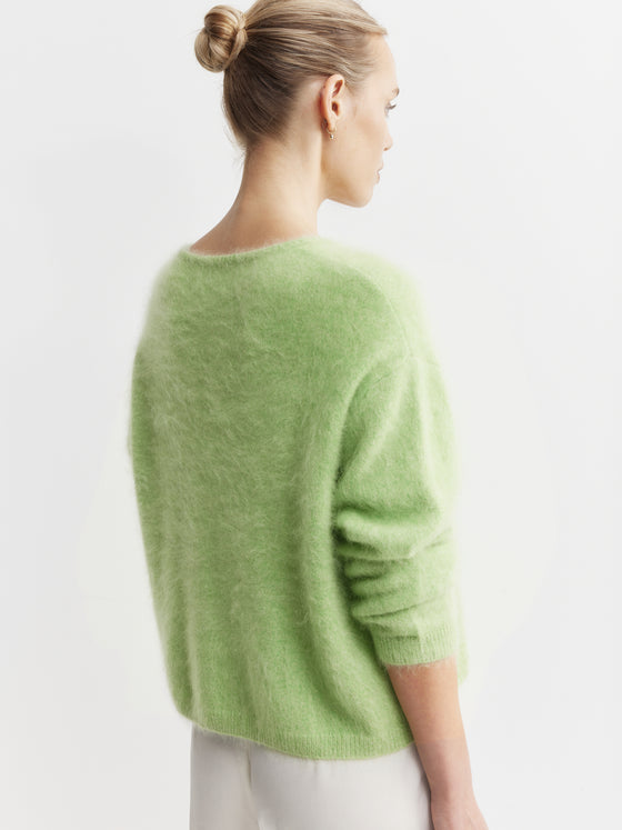 Brushed Cashmere Crew Cardigan - Green Melange