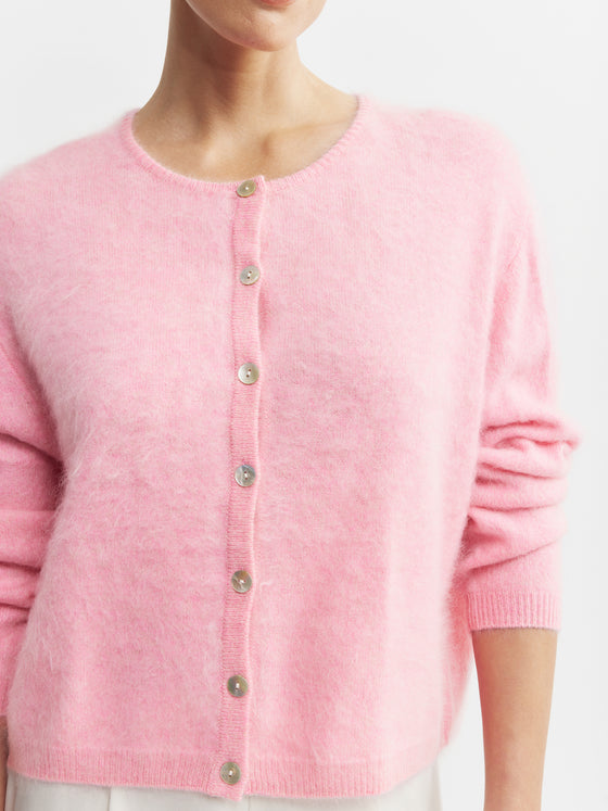 Brushed Cashmere Crew Cardigan - Pink Marle