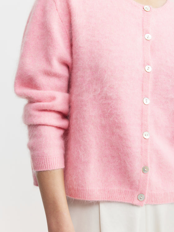 Brushed Cashmere Crew Cardigan - Pink Marle