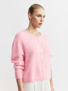 Brushed Cashmere Crew Cardigan - Pink Marle