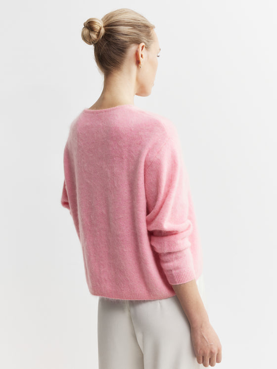 Brushed Cashmere Crew Cardigan - Pink Marle