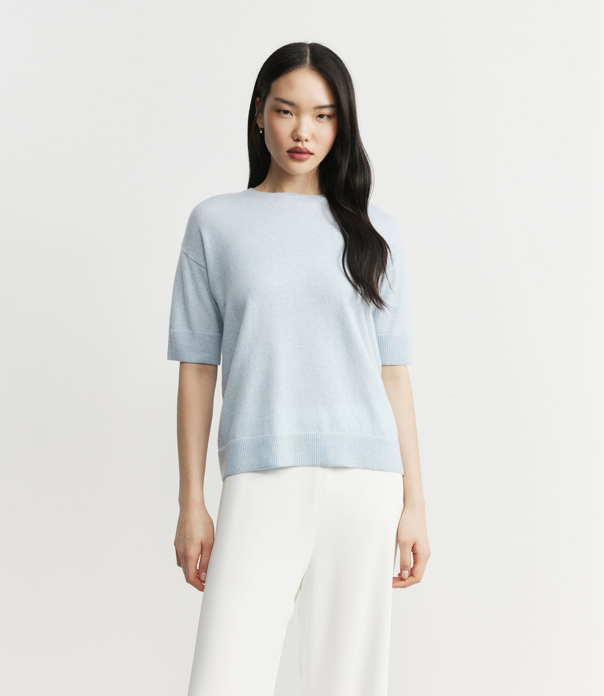 Essential Cashmere Crew Tee - Sky Melange