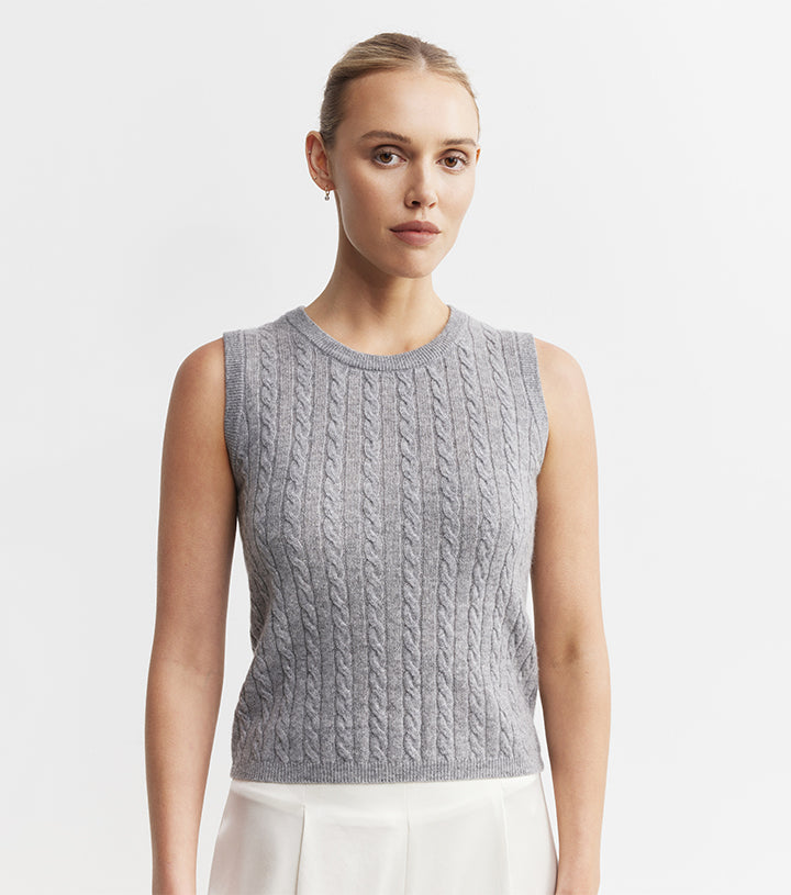 Cashmere Cable Tank - Dark Grey Melange